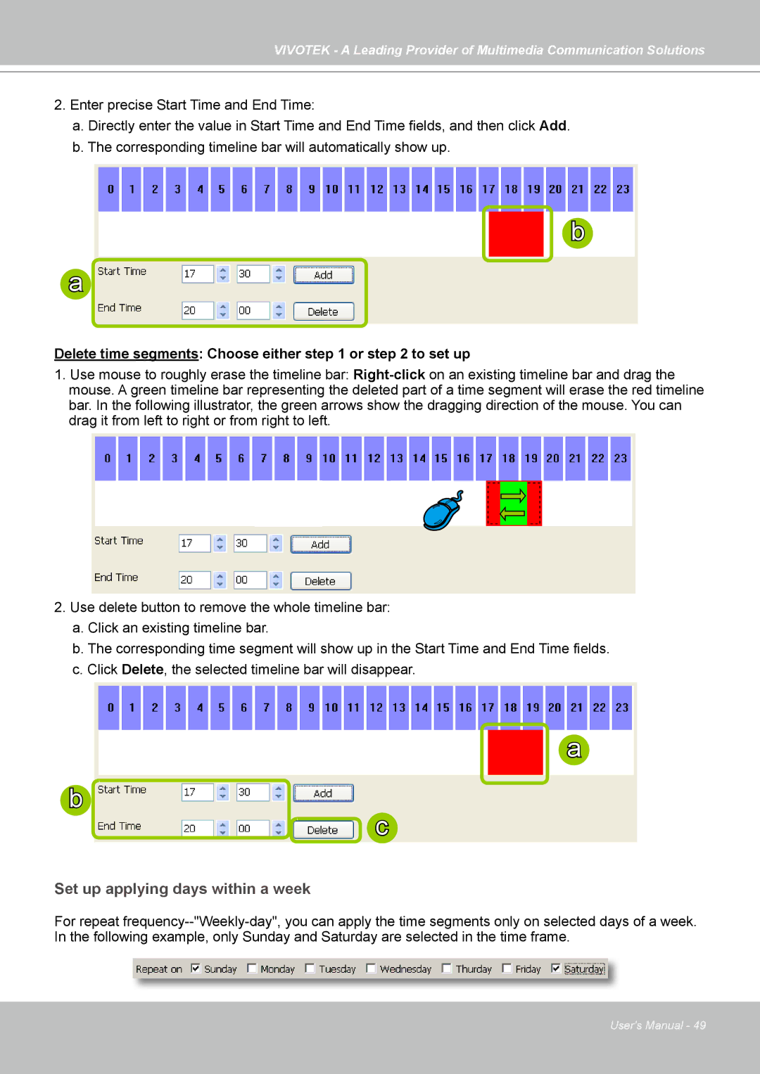 Vivotek ST7501 manual Set up applying days within a week 