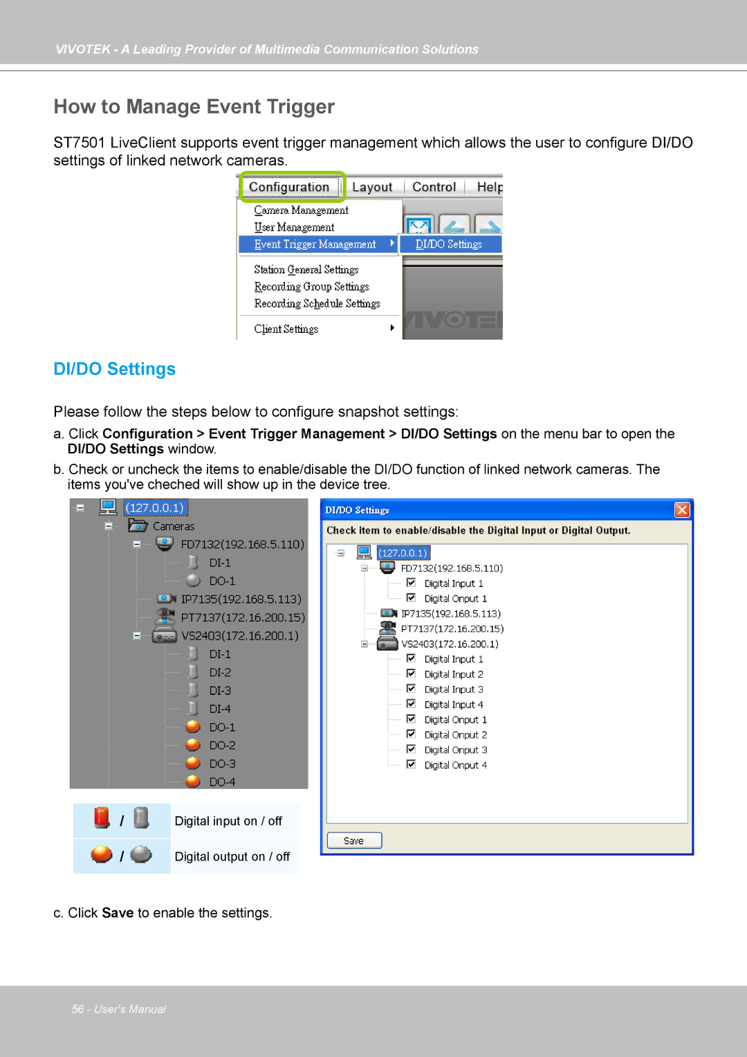 Vivotek ST7501 manual How to Manage Event Trigger, DI/DO Settings 