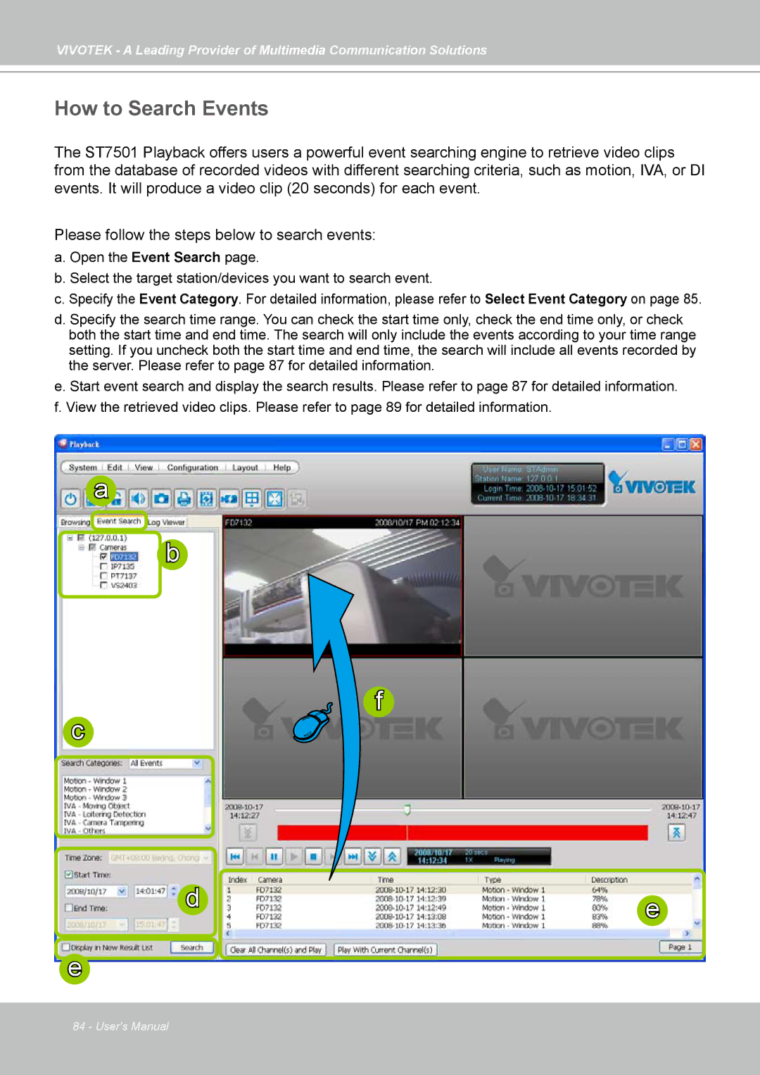 Vivotek ST7501 manual How to Search Events 