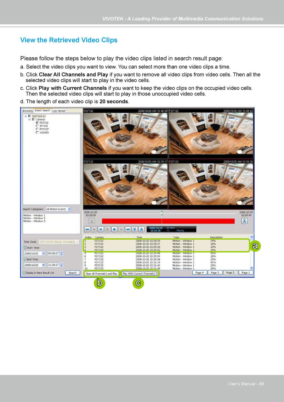 Vivotek ST7501 manual View the Retrieved Video Clips 