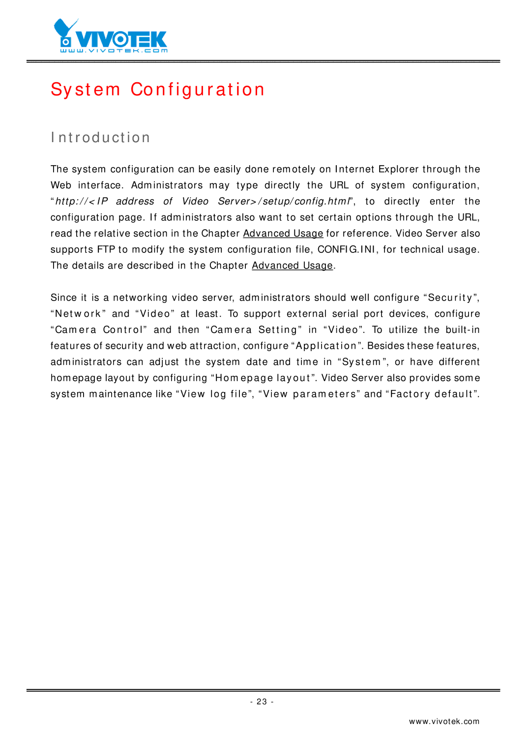 Vivotek VS2403 manual System Configuration, Introduction 