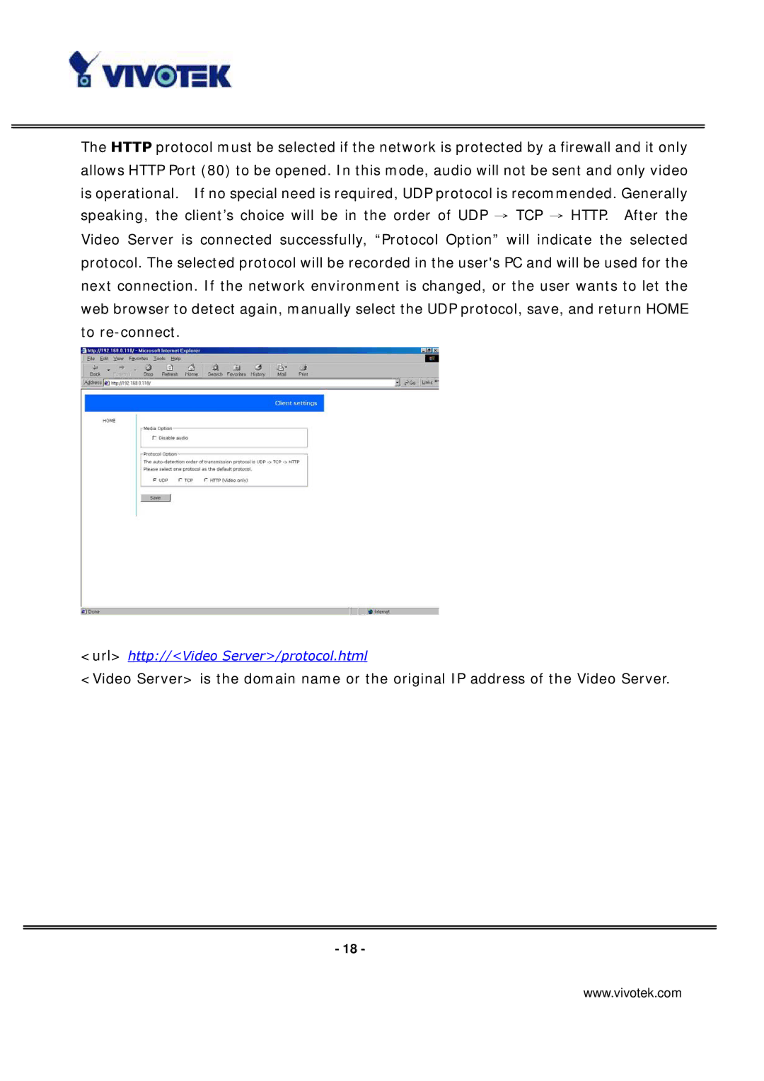 Vivotek VS3100P manual Url http//Video Server/protocol.html 