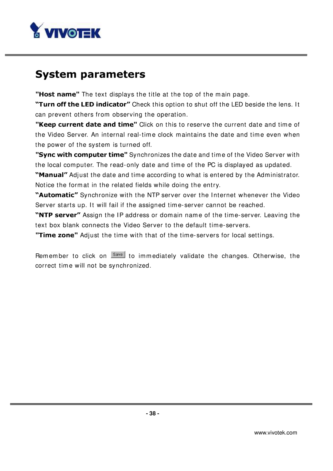 Vivotek VS3100P manual System parameters 