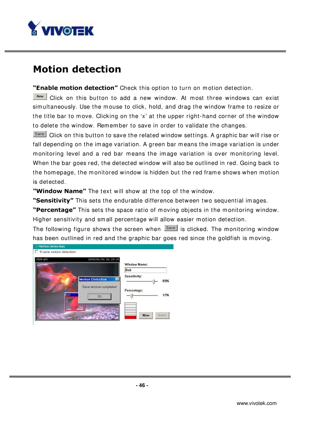 Vivotek VS3100P manual Motion detection 