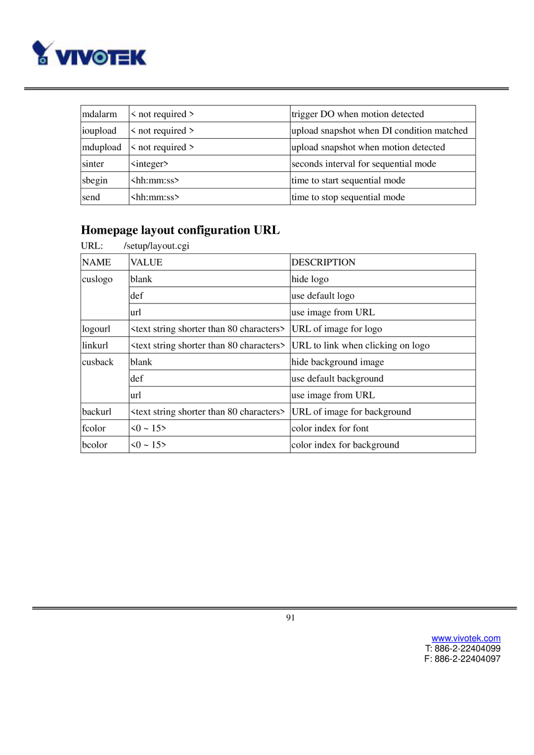 Vivotek VS3102 user manual Homepage layout configuration URL 