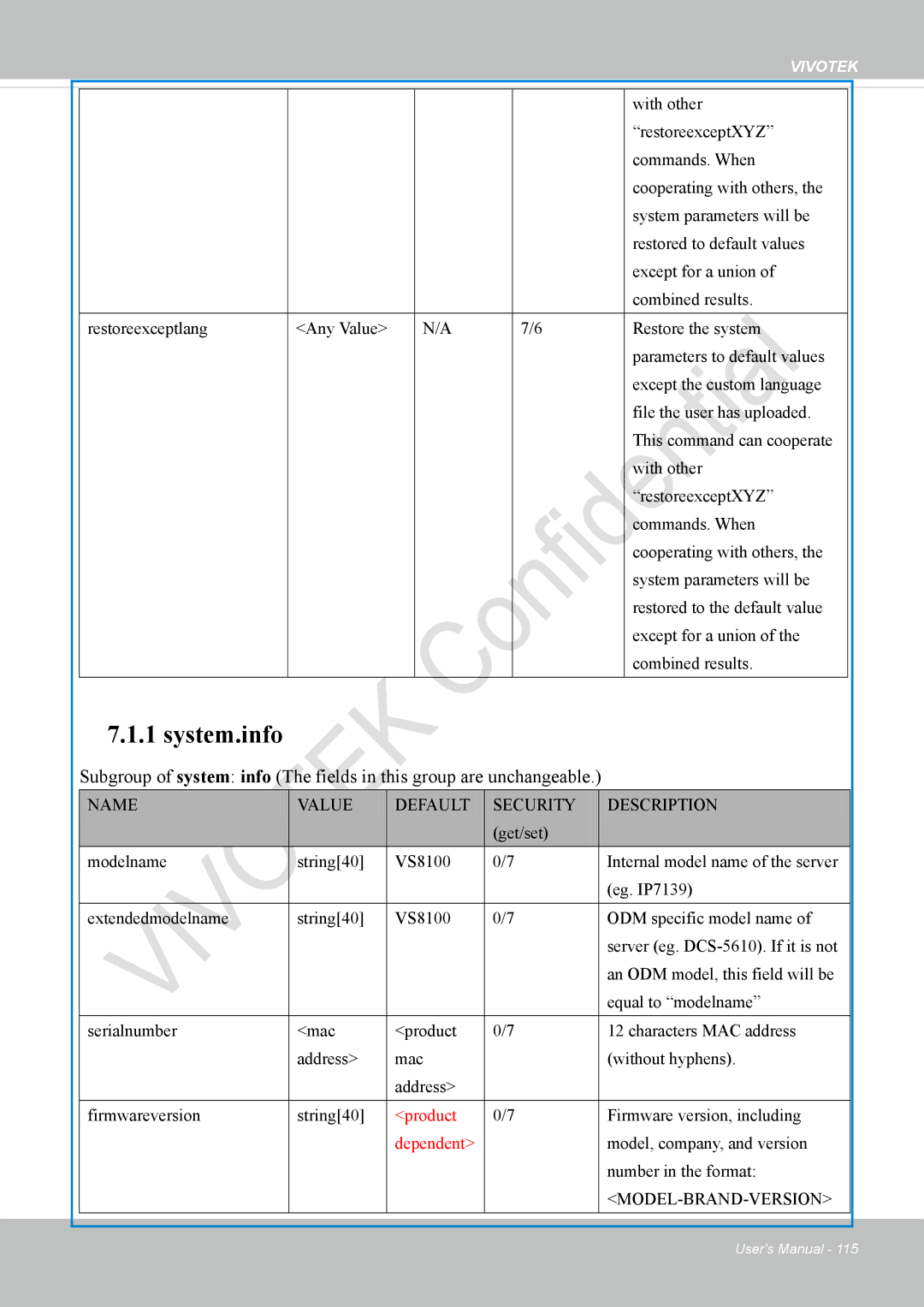 Vivotek VS8100 user manual System.info 