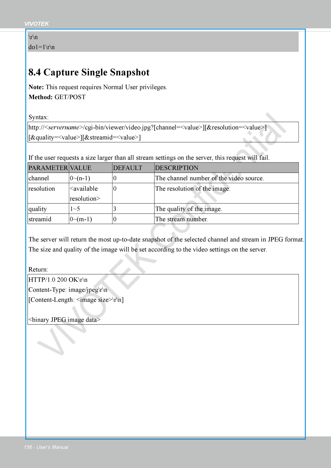 Vivotek VS8100 user manual Capture Single Snapshot, r\n Do1=1\r\n 