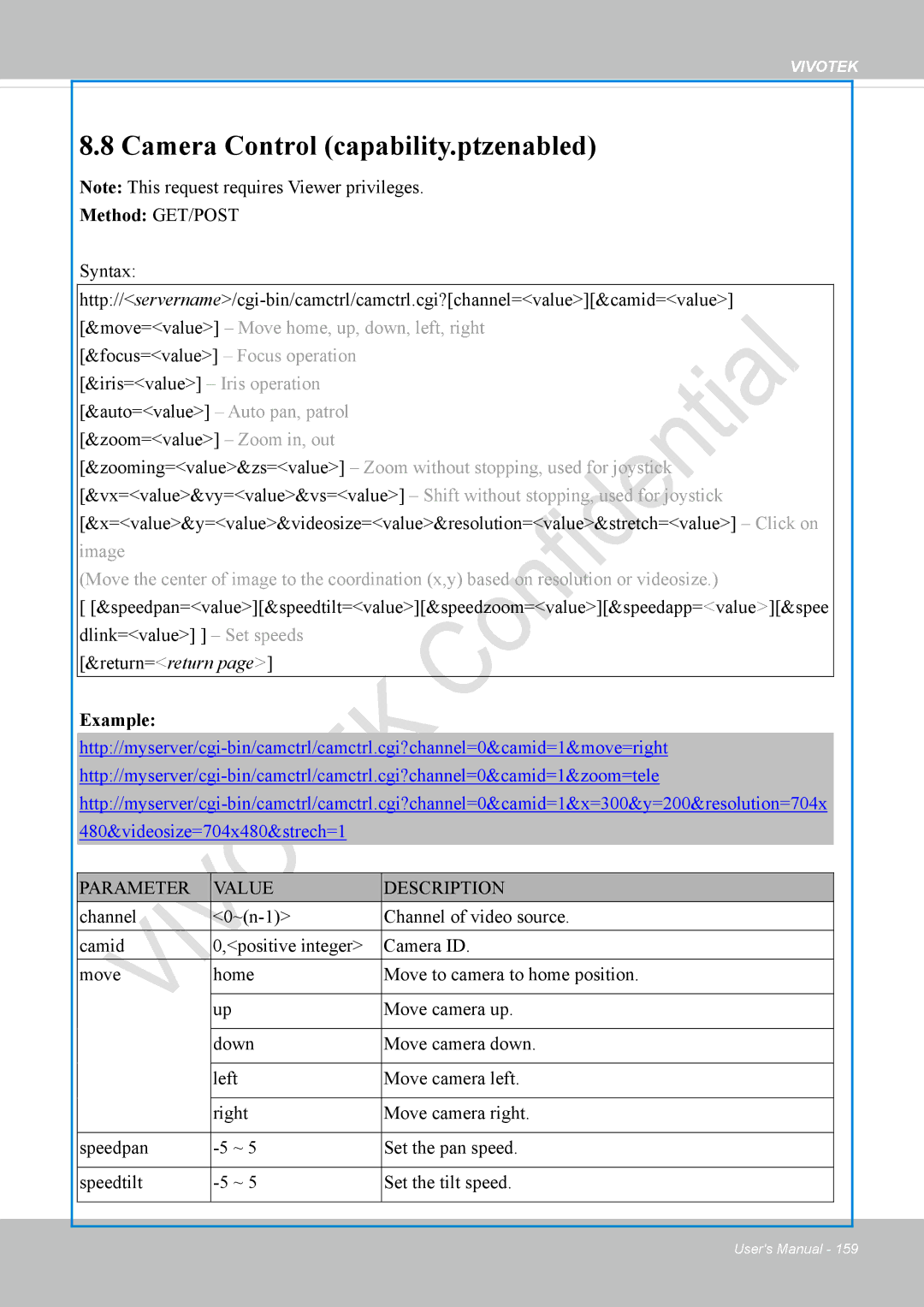 Vivotek VS8100 user manual Camera Control capability.ptzenabled, Return=return 