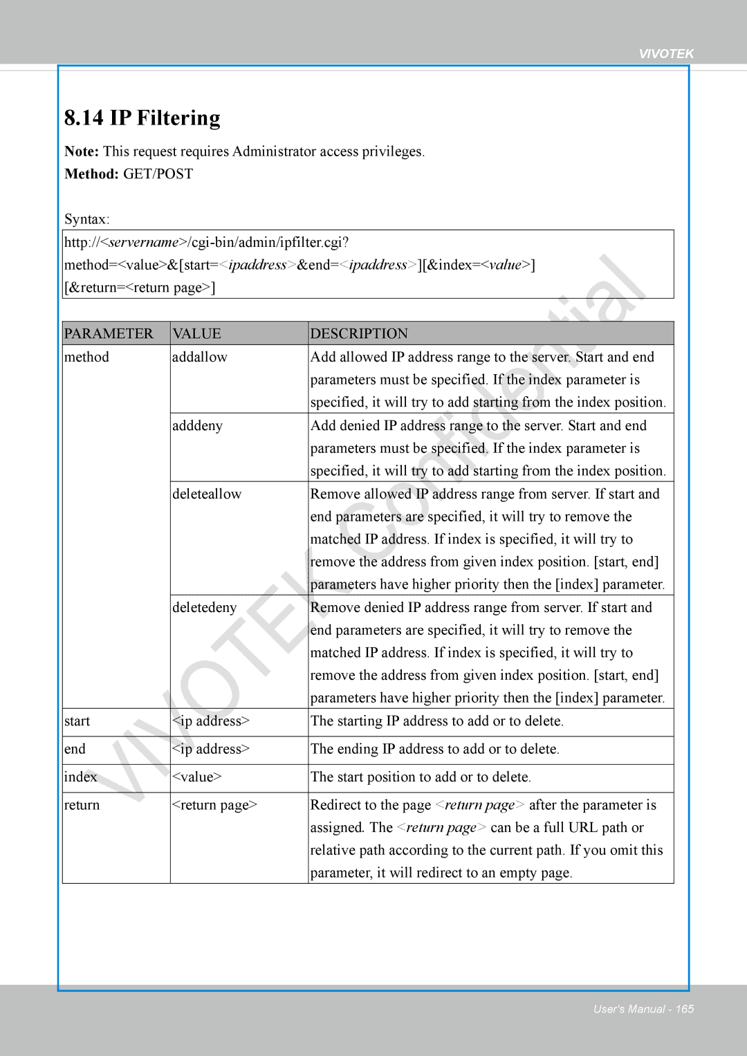 Vivotek VS8100 user manual IP Filtering 