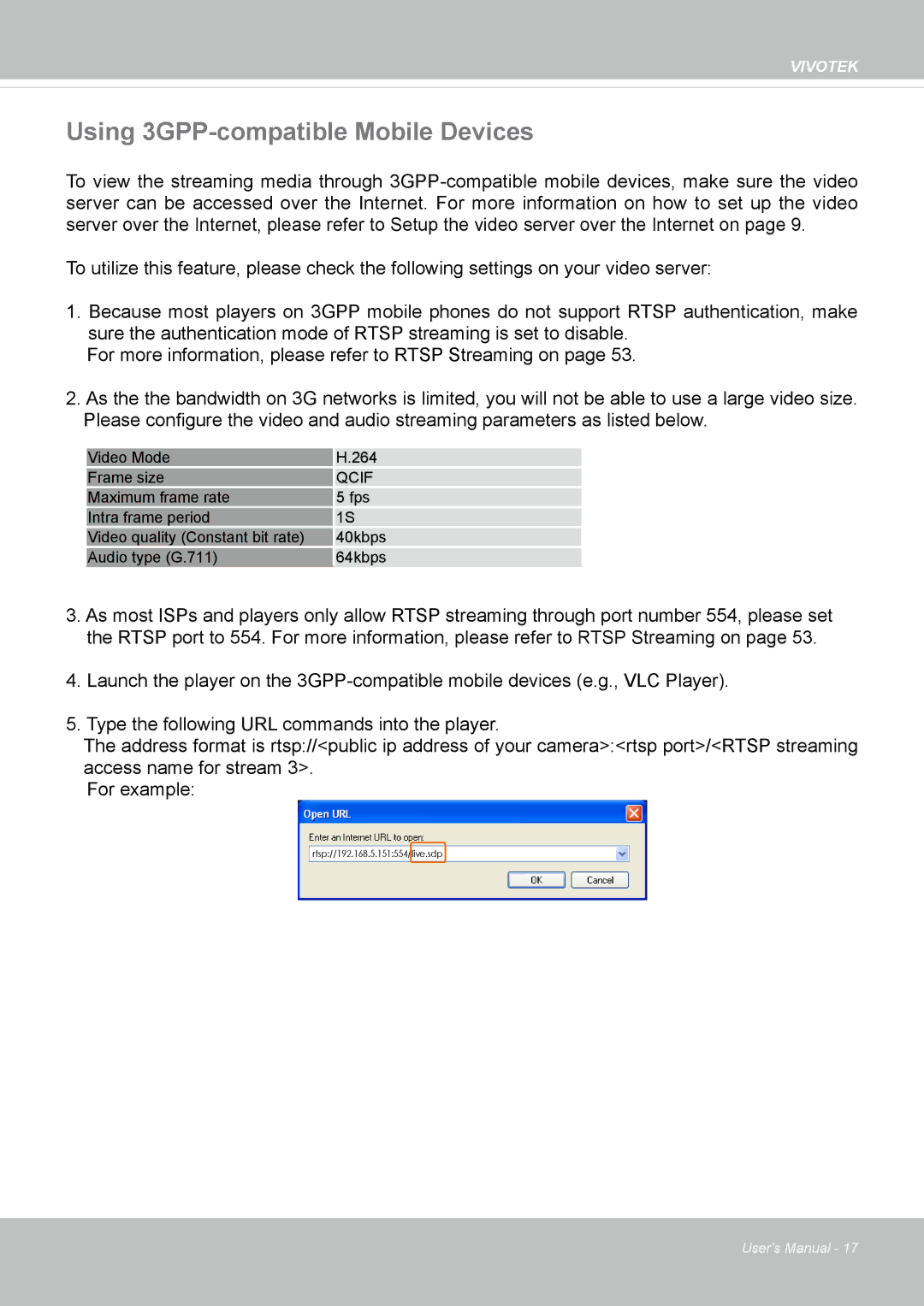 Vivotek VS8100 user manual Using 3GPP-compatible Mobile Devices, Qcif 