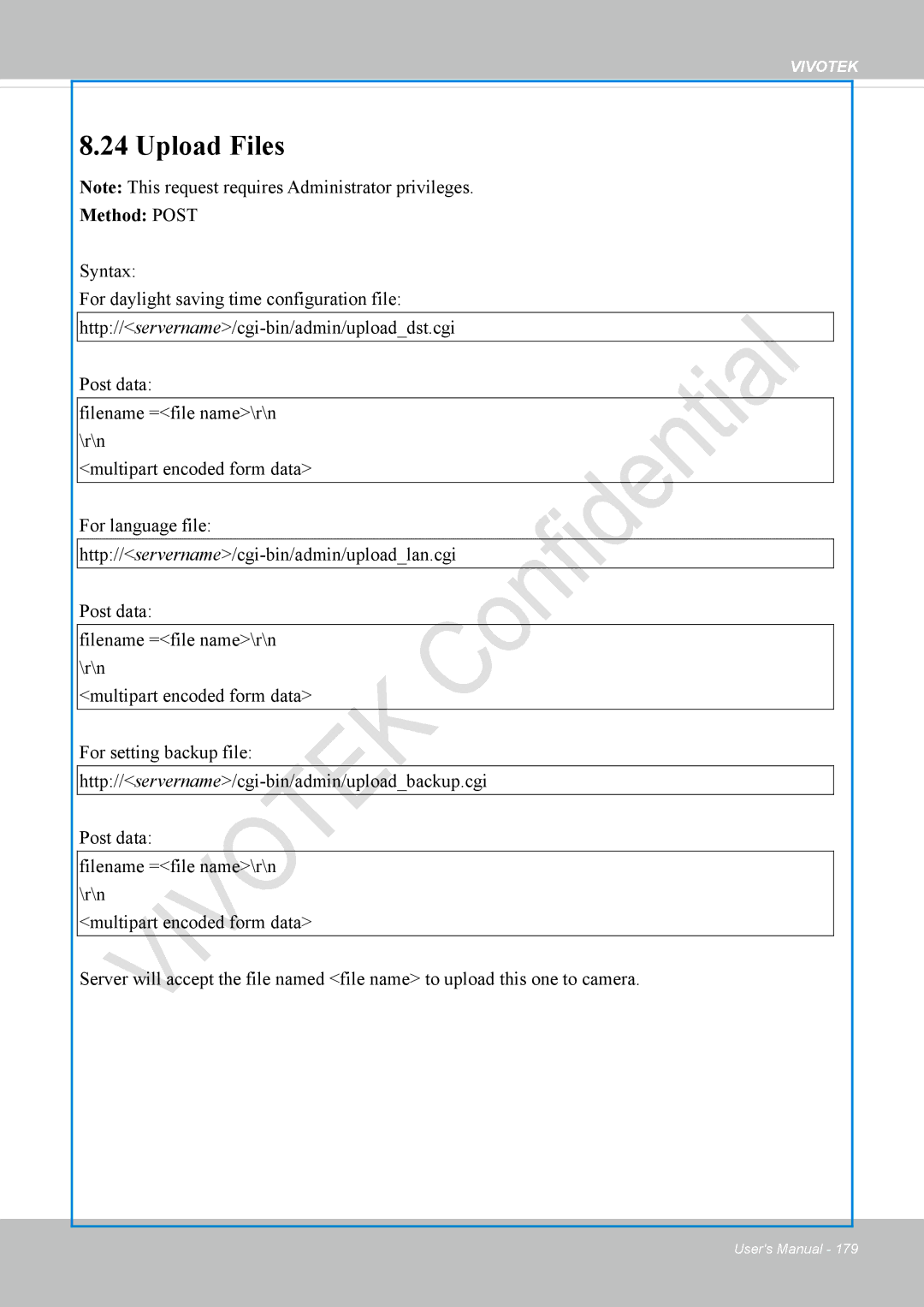 Vivotek VS8100 user manual Upload Files, Method Post 