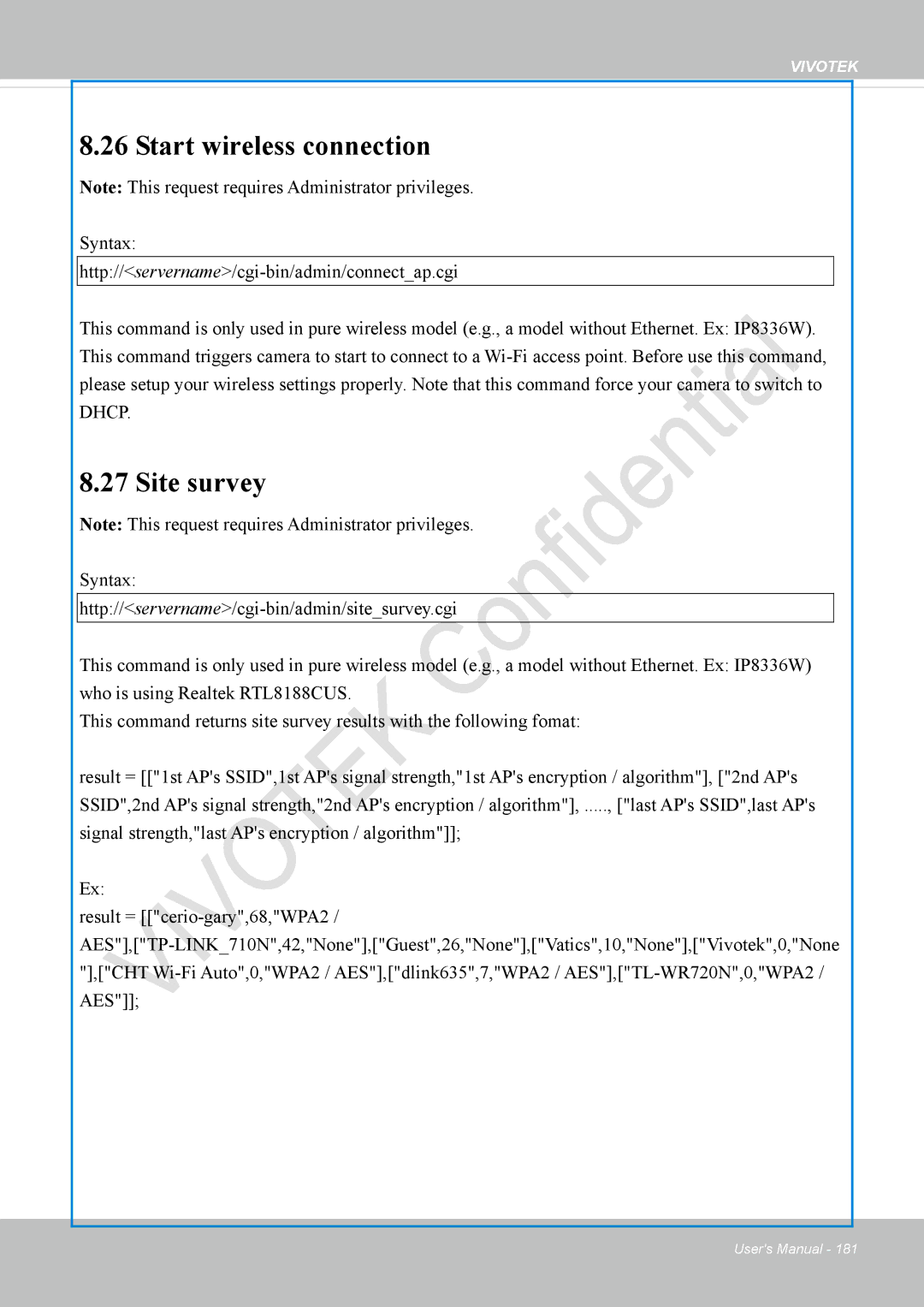 Vivotek VS8100 user manual Start wireless connection, Site survey 