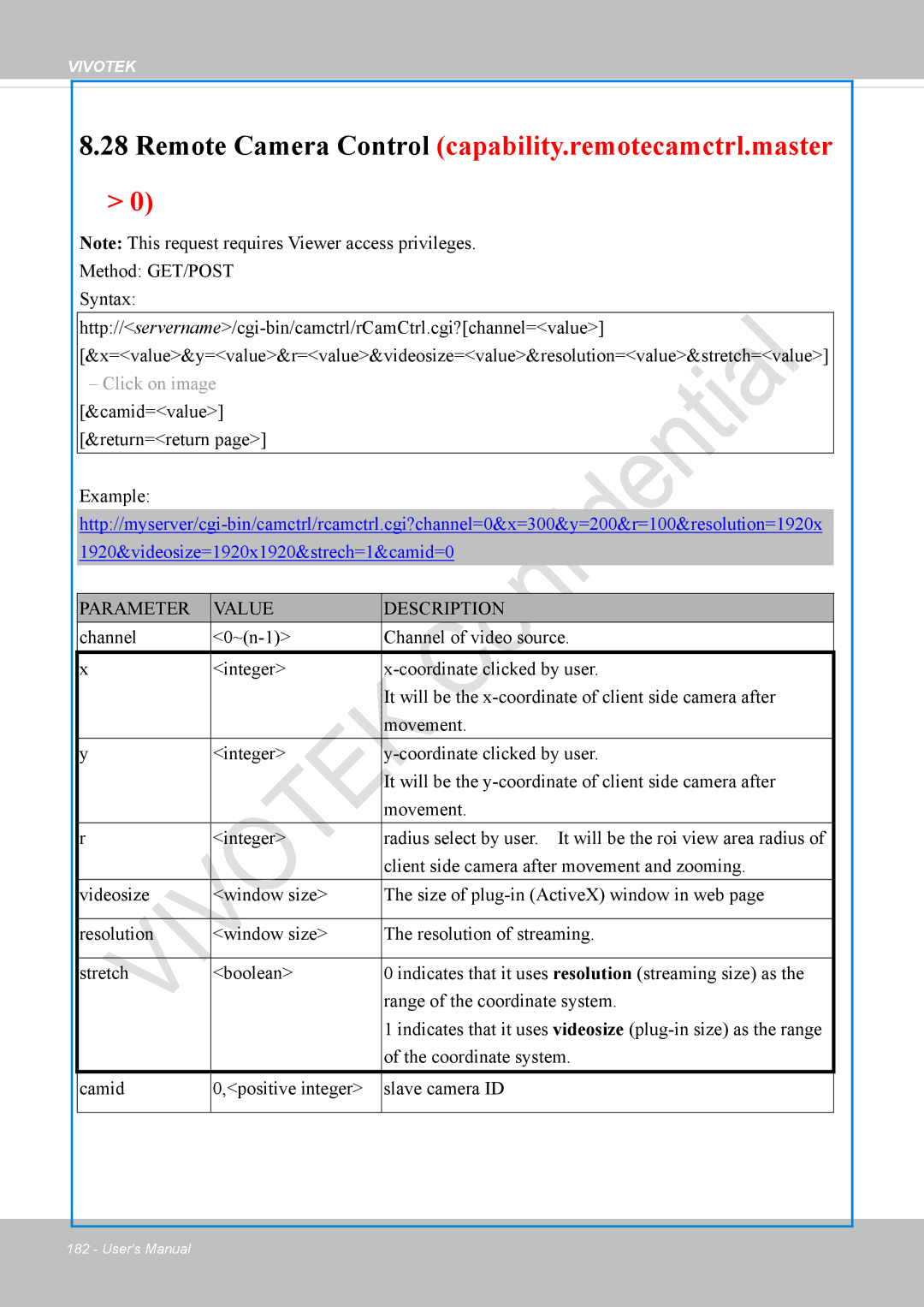 Vivotek VS8100 user manual Remote Camera Control capability.remotecamctrl.master 