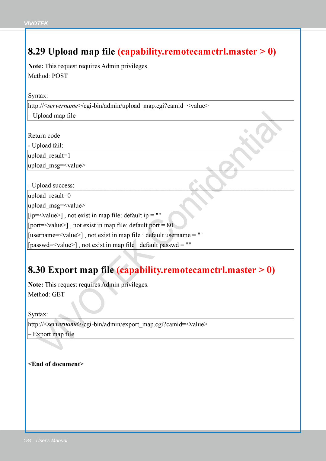 Vivotek VS8100 user manual Upload map file capability.remotecamctrl.master 