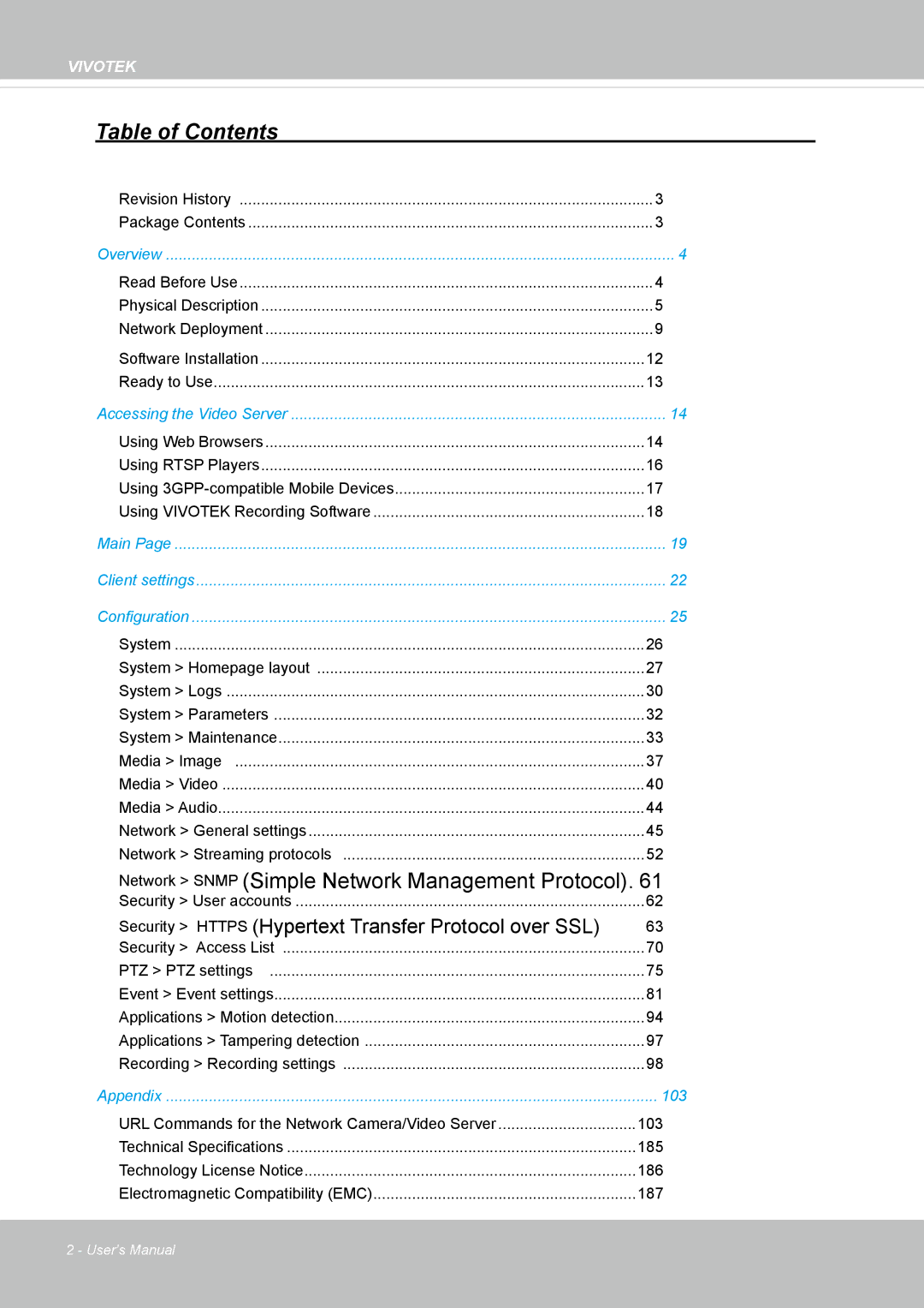 Vivotek VS8100 user manual Table of Contents 