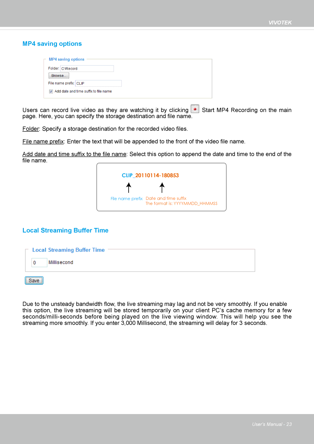 Vivotek VS8100 user manual MP4 saving options 