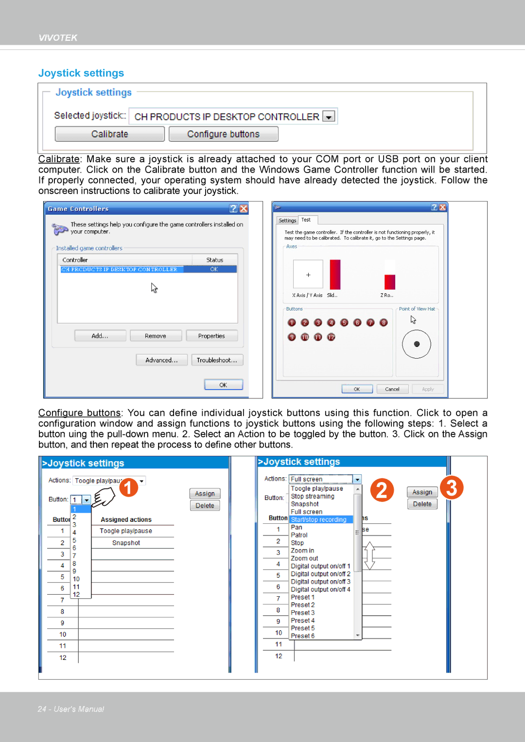 Vivotek VS8100 user manual Joystick settings 