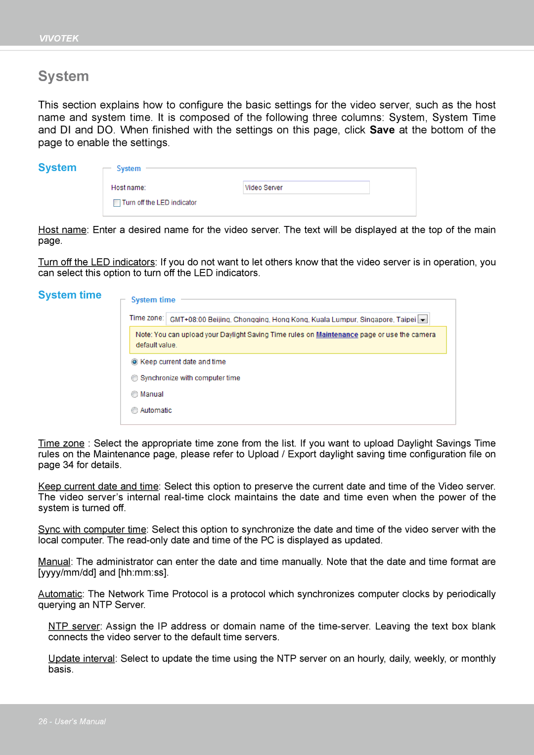 Vivotek VS8100 user manual System time 