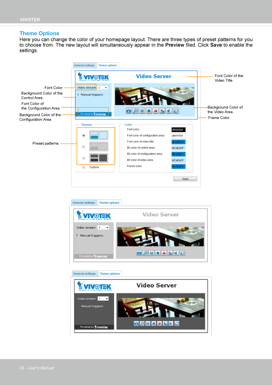 Vivotek VS8100 user manual Theme Options 