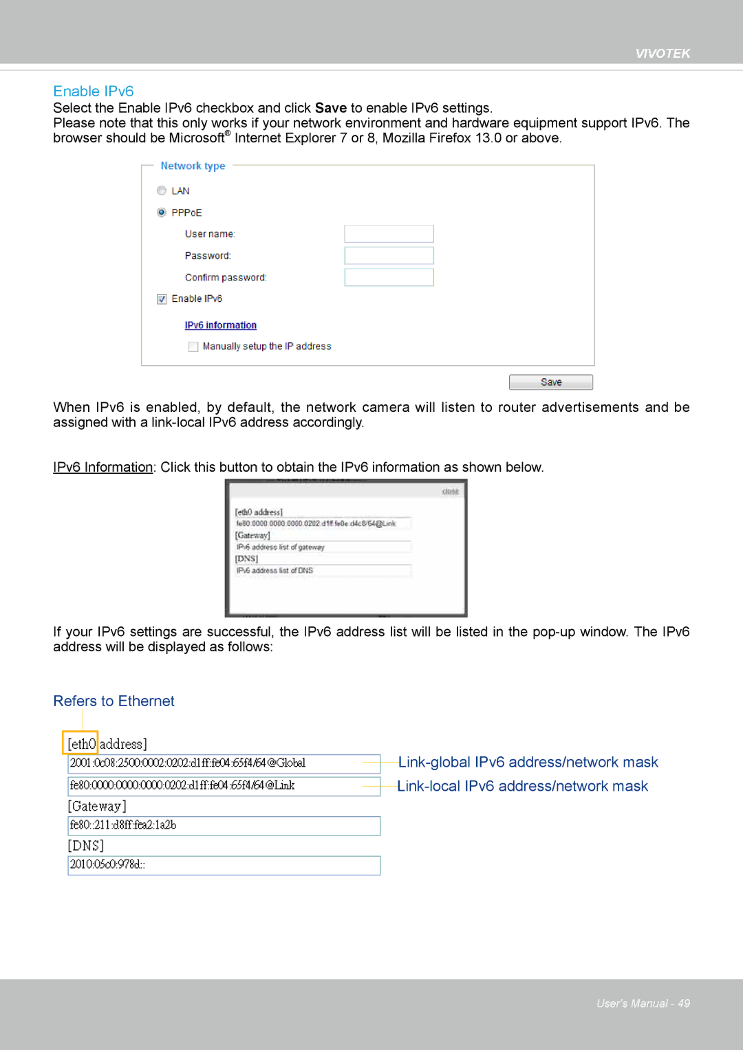 Vivotek VS8100 user manual Enable IPv6 