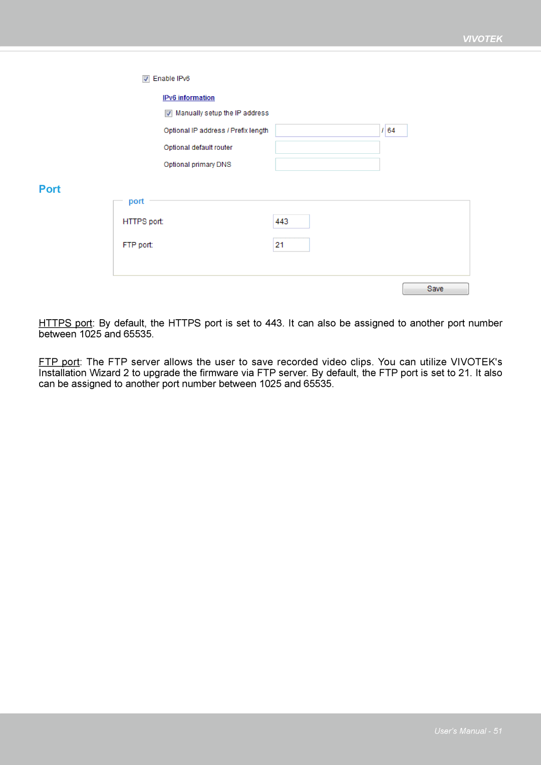 Vivotek VS8100 user manual Port 