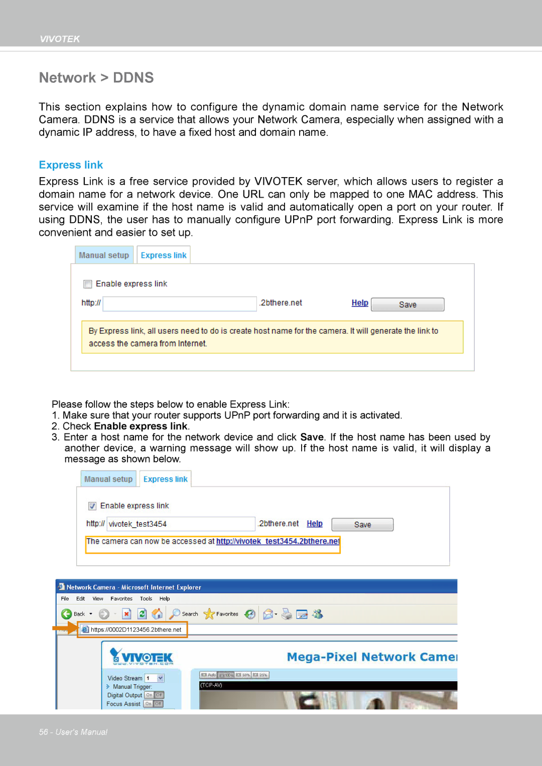 Vivotek VS8100 user manual Network Ddns, Express link 