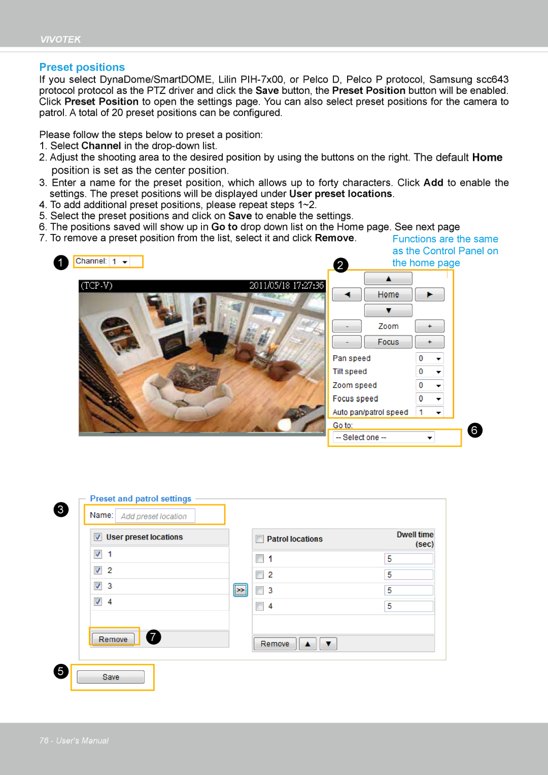 Vivotek VS8100 user manual Preset positions, Position is set as the center position 