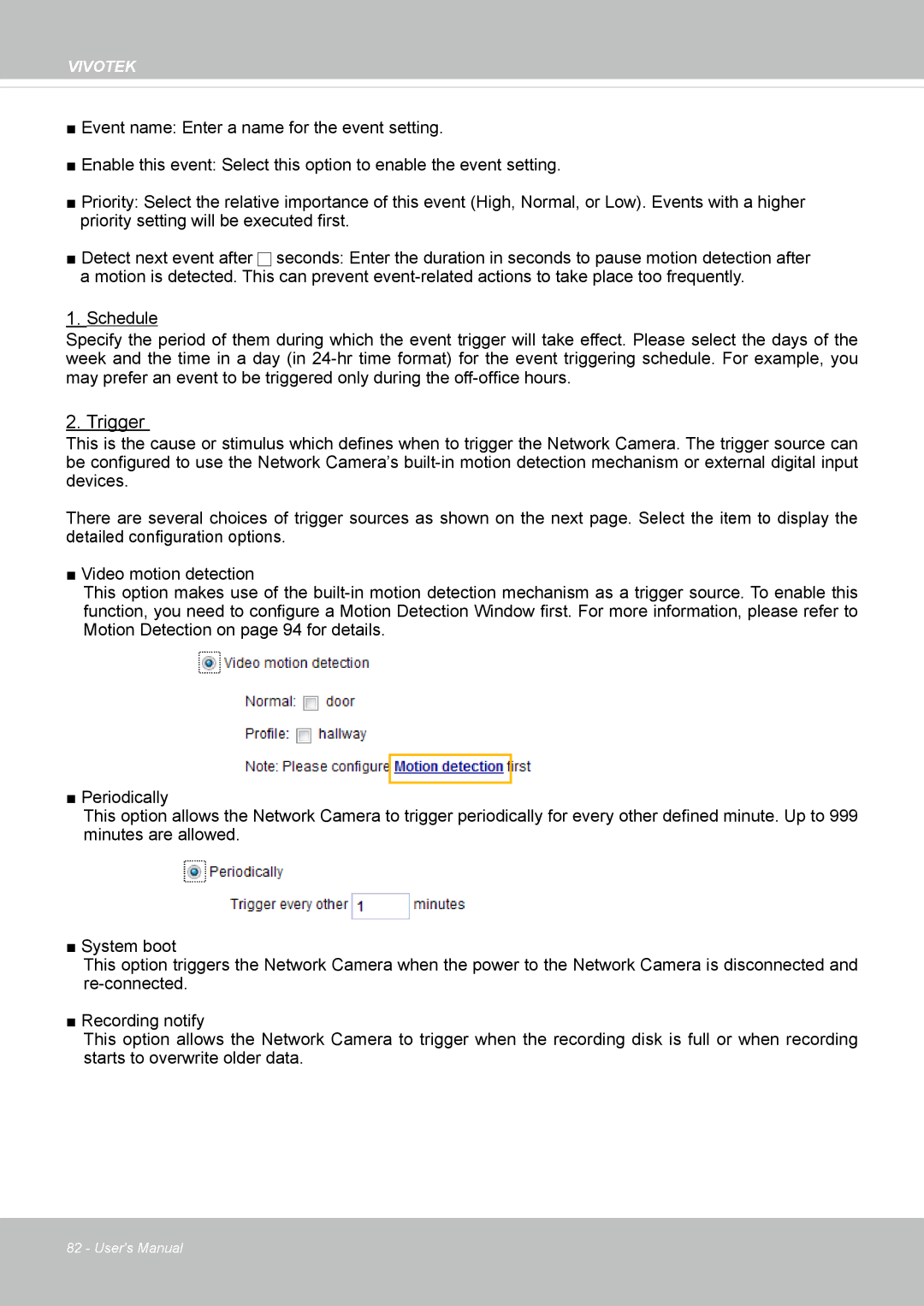 Vivotek VS8100 user manual Trigger 