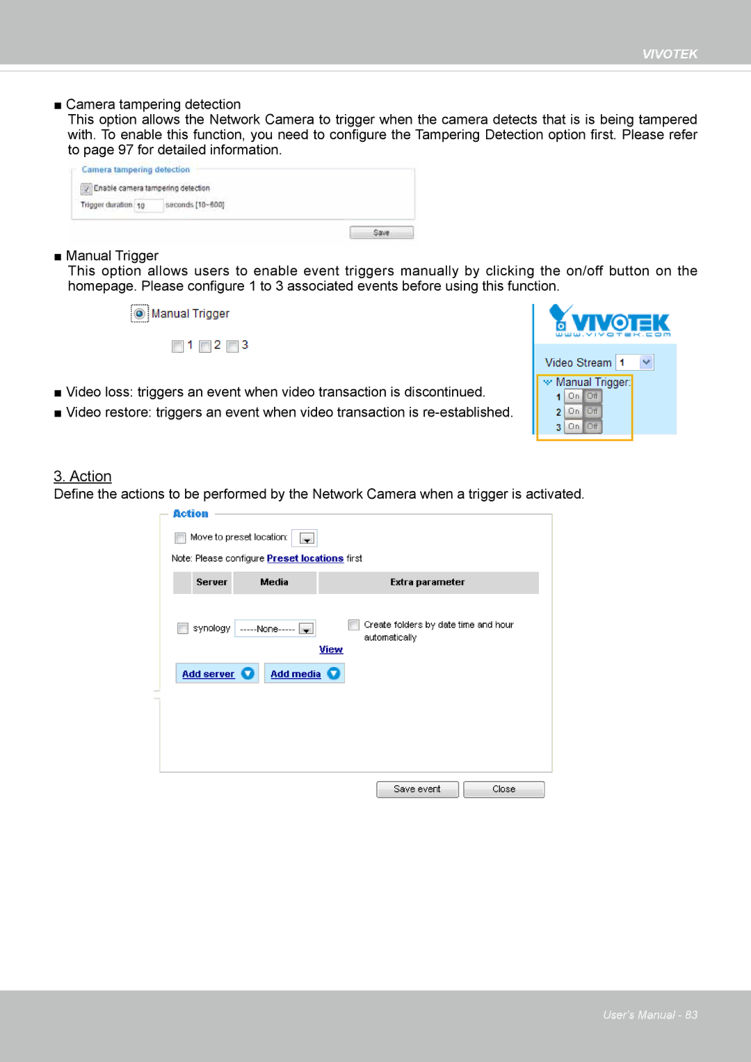 Vivotek VS8100 user manual Action 