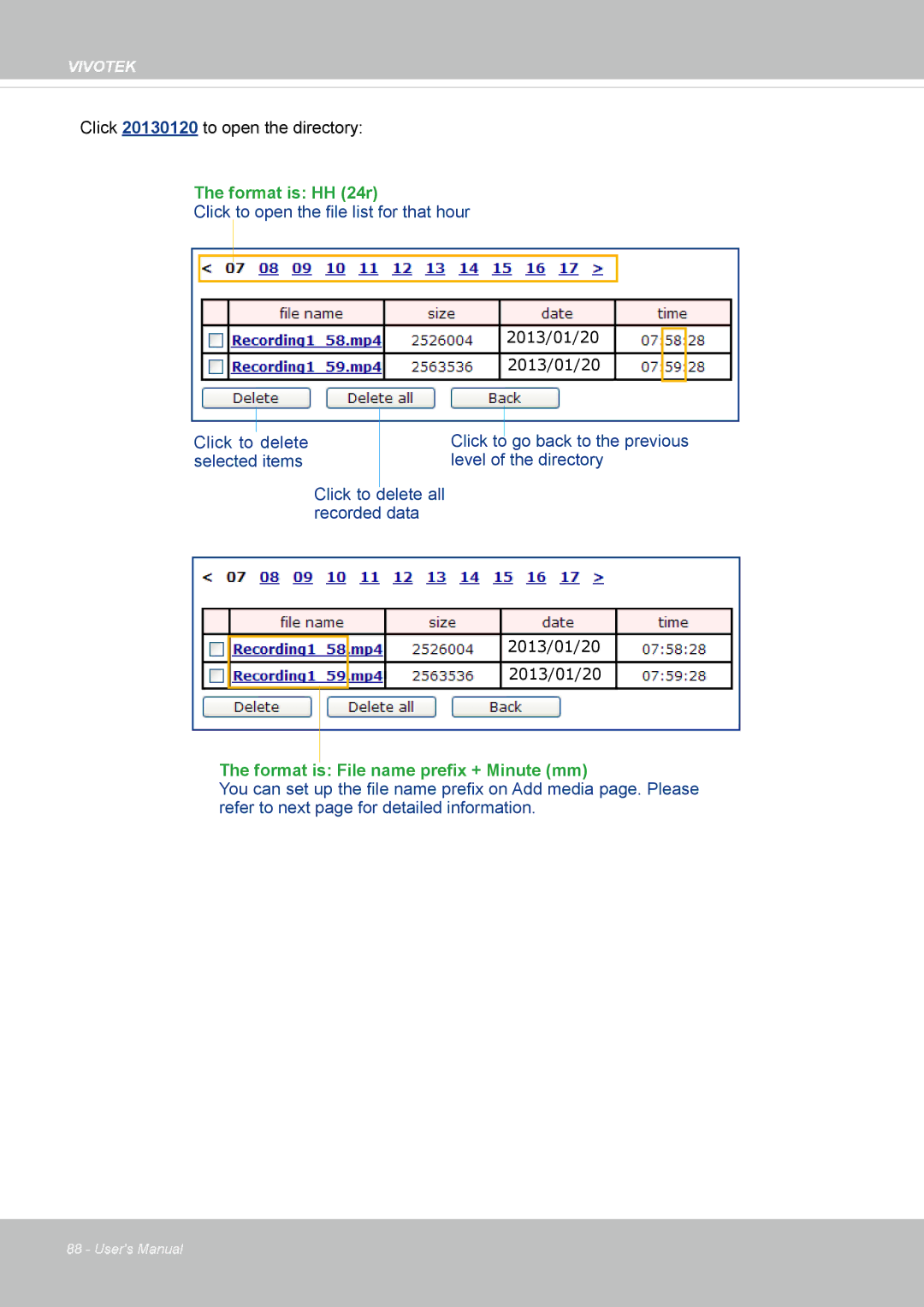 Vivotek VS8100 user manual Format is HH 24r 