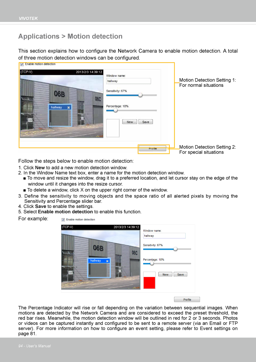 Vivotek VS8100 user manual Applications Motion detection, Follow the steps below to enable motion detection 