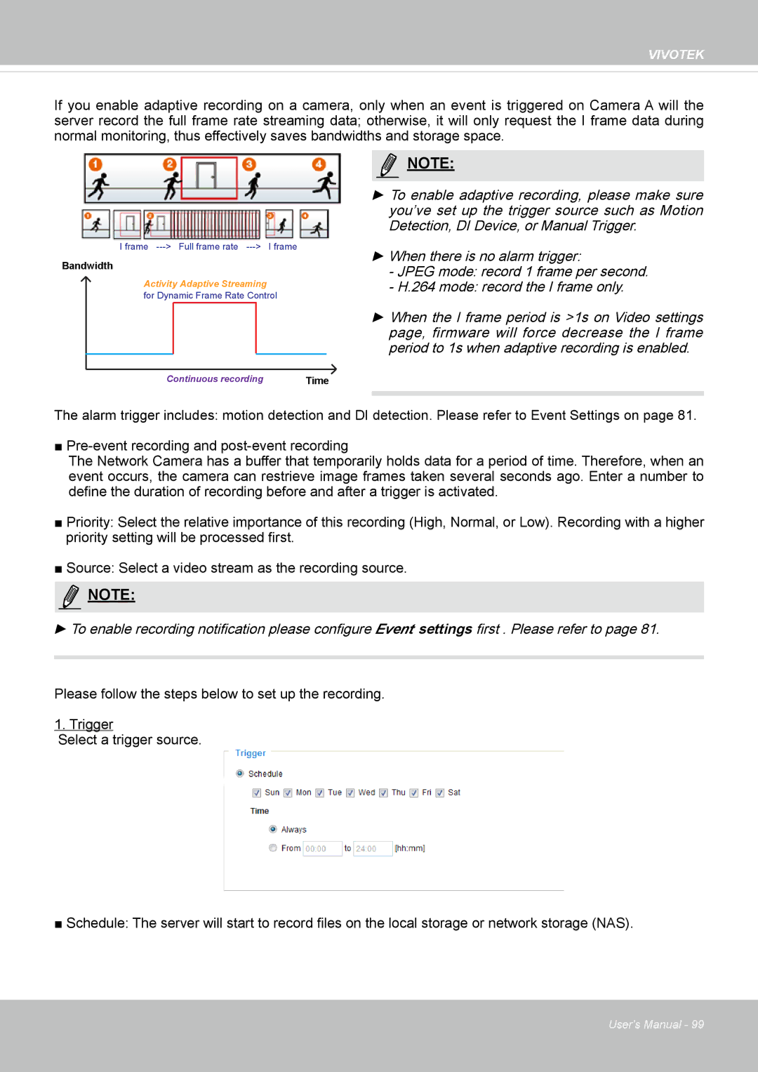 Vivotek VS8100 user manual Continuous recording 