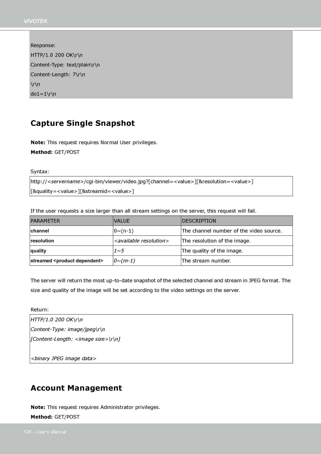 Vivotek VS8102 manual Capture Single Snapshot, Account Management 