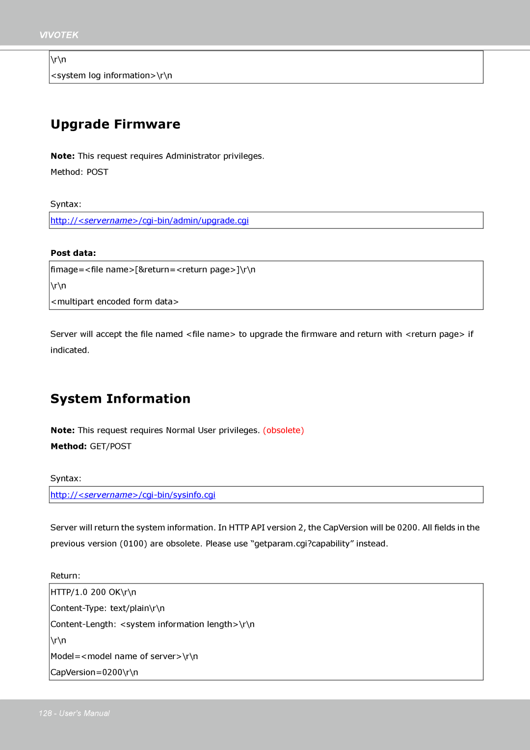 Vivotek VS8102 manual Upgrade Firmware, System Information 