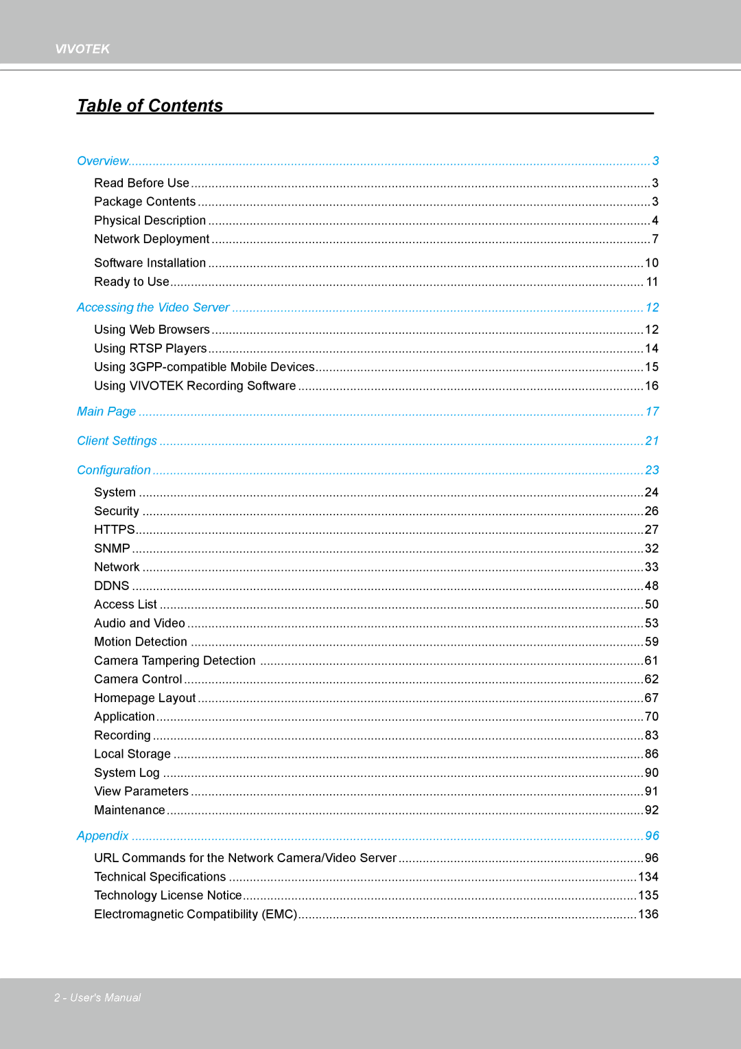 Vivotek VS8102 manual Table of Contents 