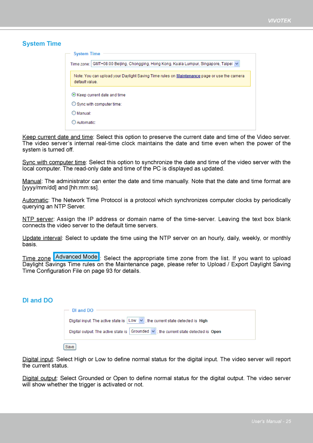 Vivotek VS8102 manual System Time, DI and do 