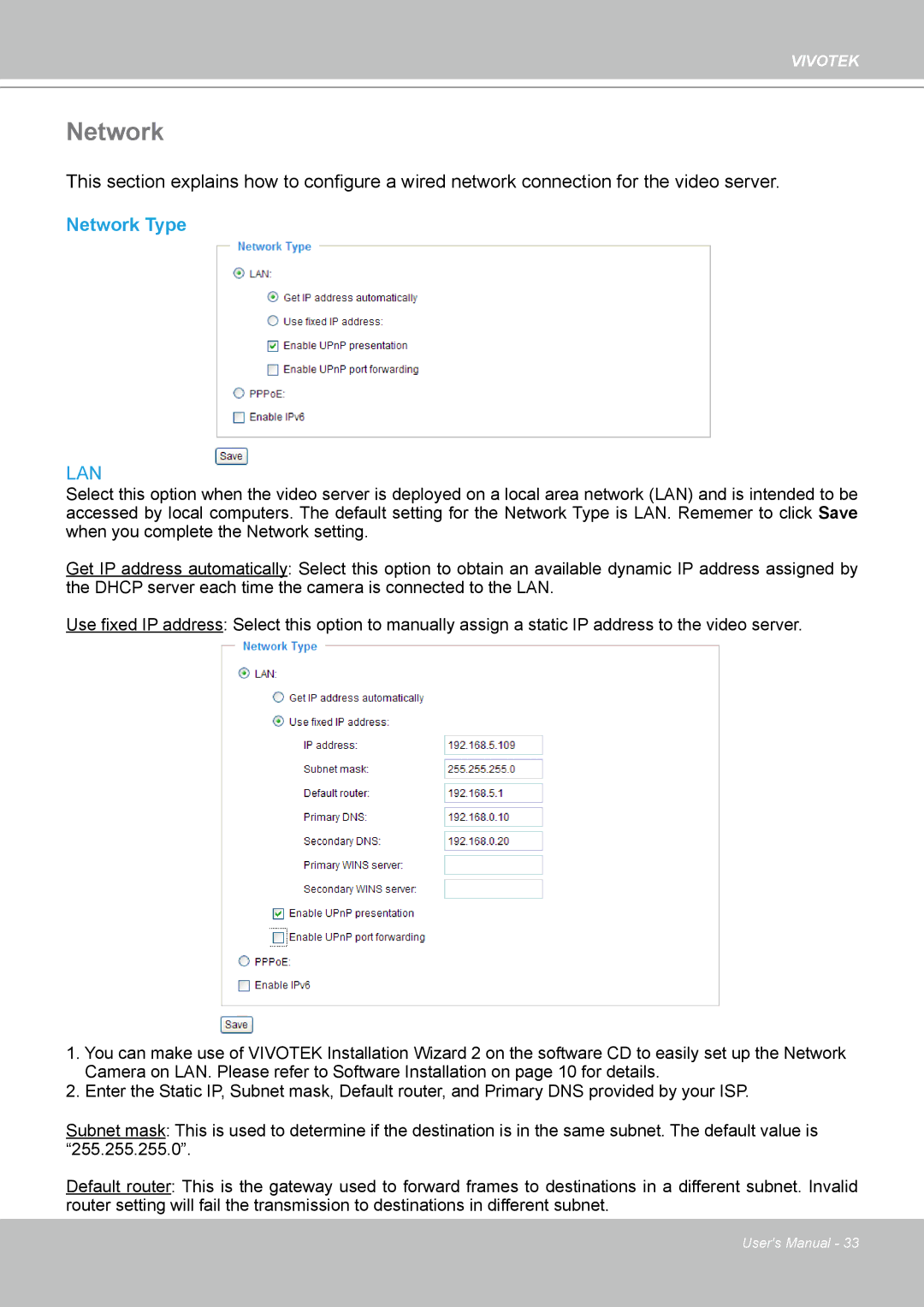 Vivotek VS8102 manual Network Type 