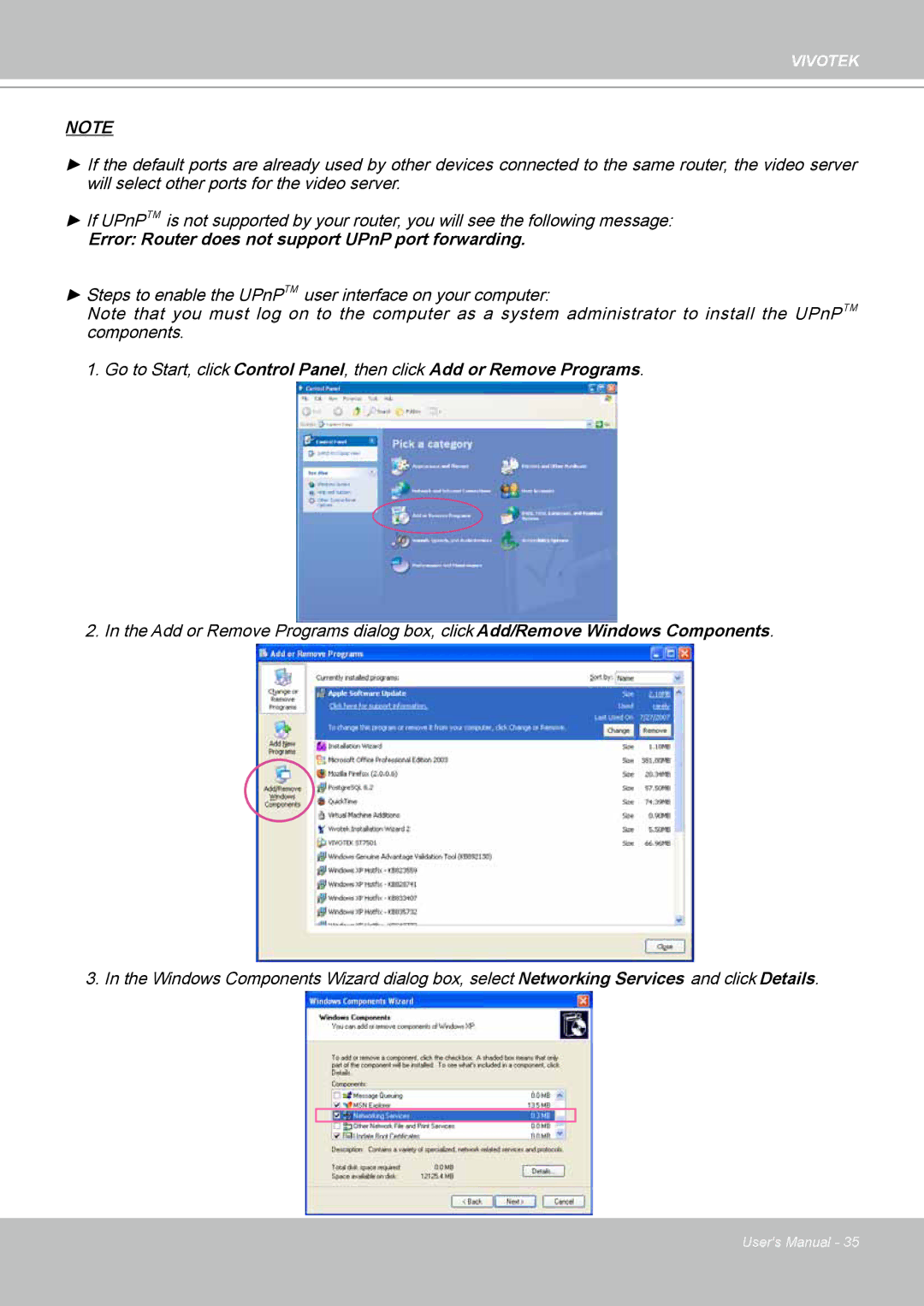 Vivotek VS8102 manual Error Router does not support UPnP port forwarding 