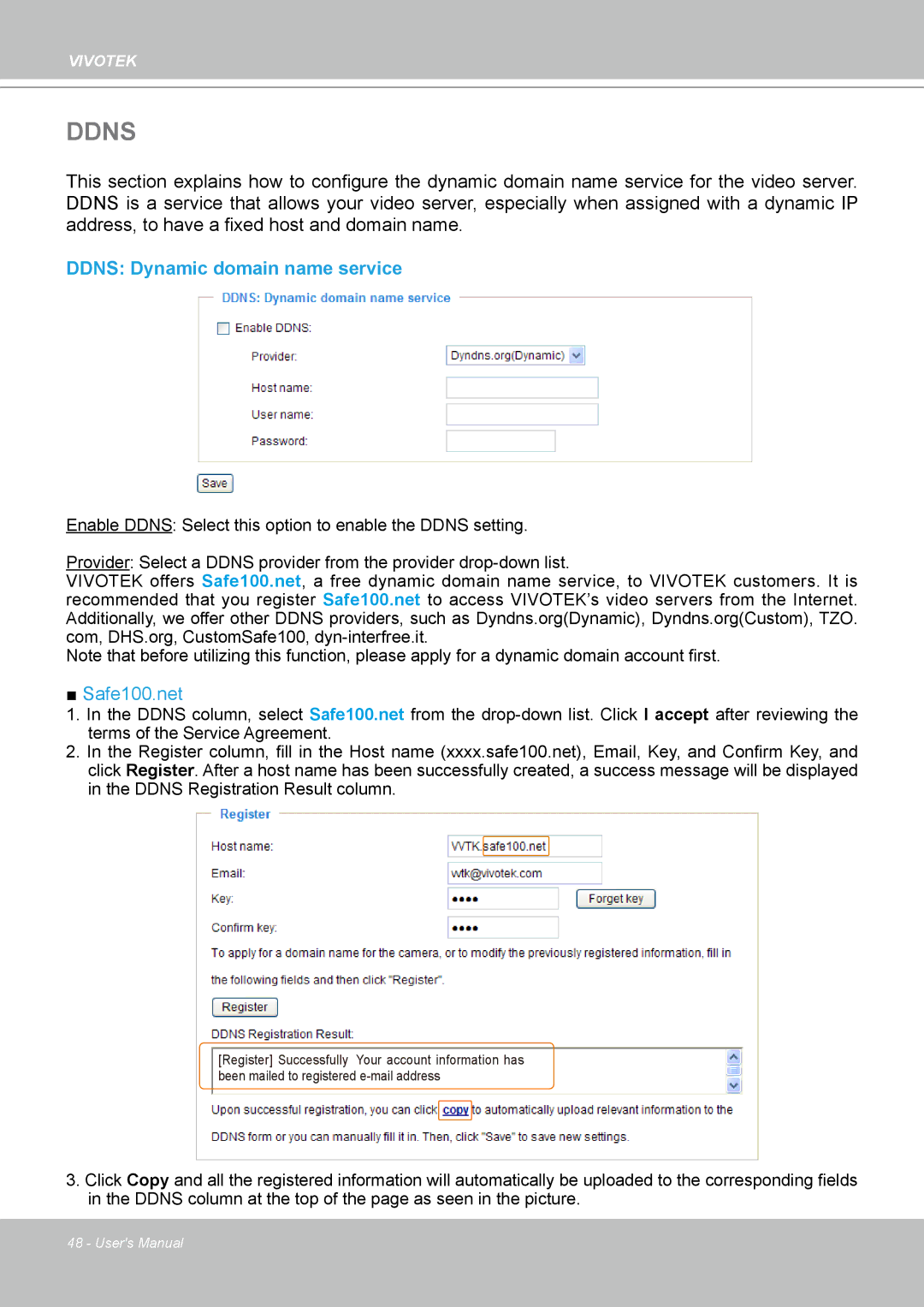 Vivotek VS8102 manual Ddns Dynamic domain name service 