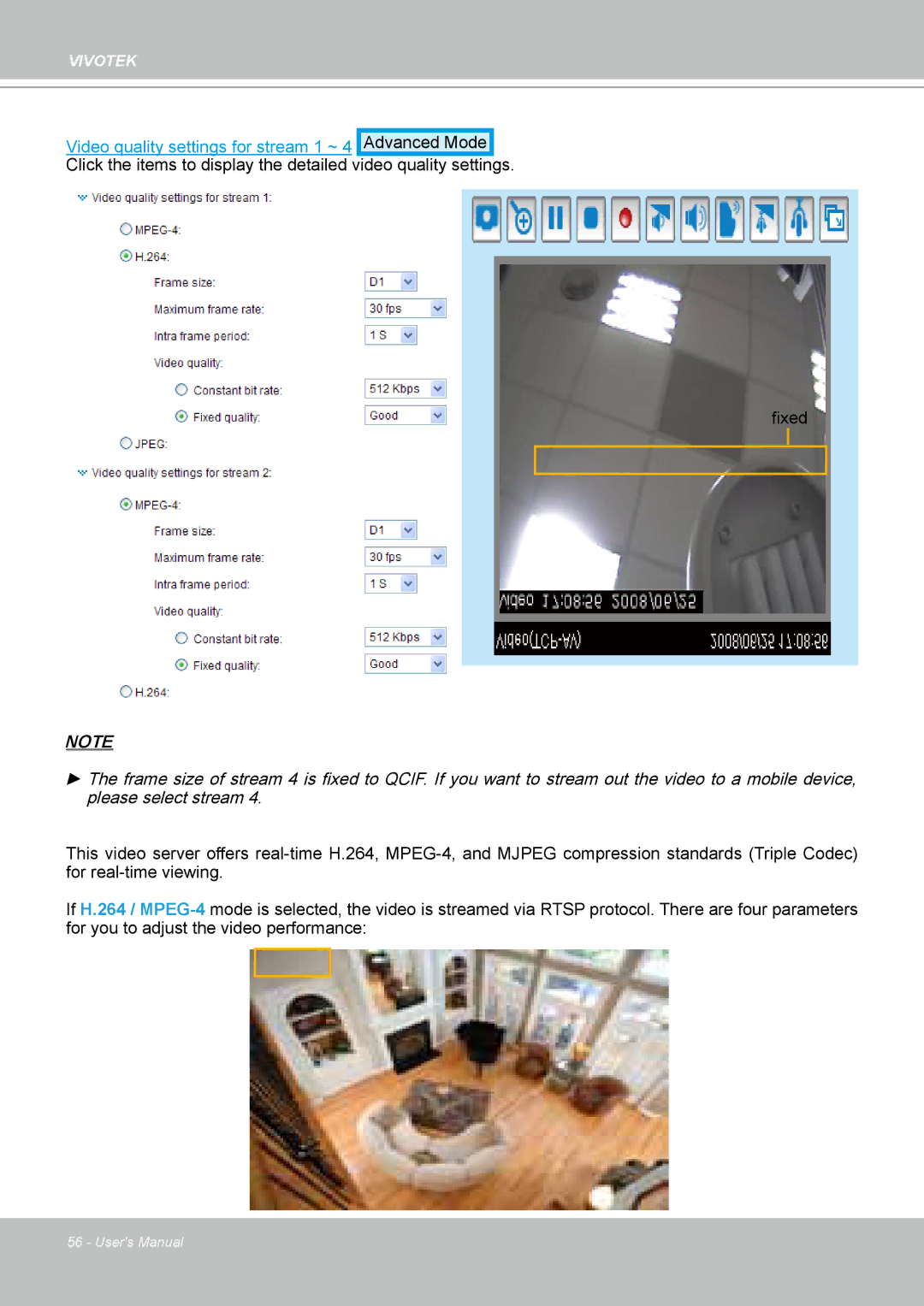 Vivotek VS8102 manual Video quality settings for stream 1 ~ 4 Advanced Mode 