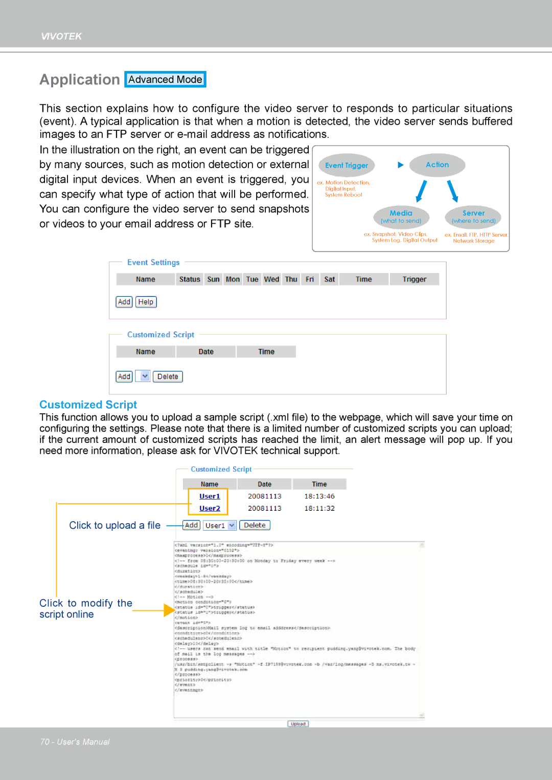 Vivotek VS8102 manual Application, Customized Script 