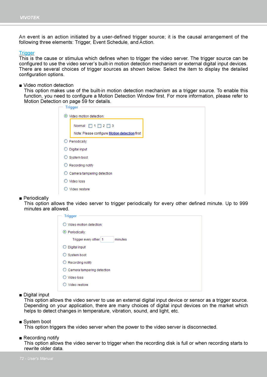 Vivotek VS8102 manual Trigger 