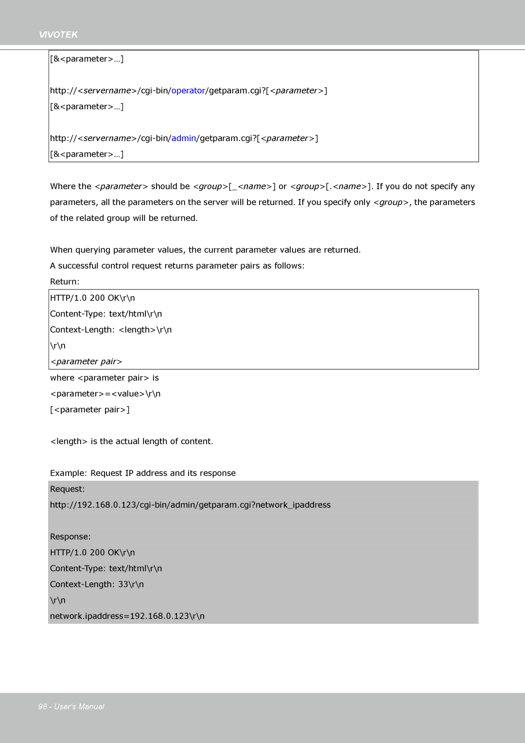 Vivotek VS8102 manual Parameter pair 