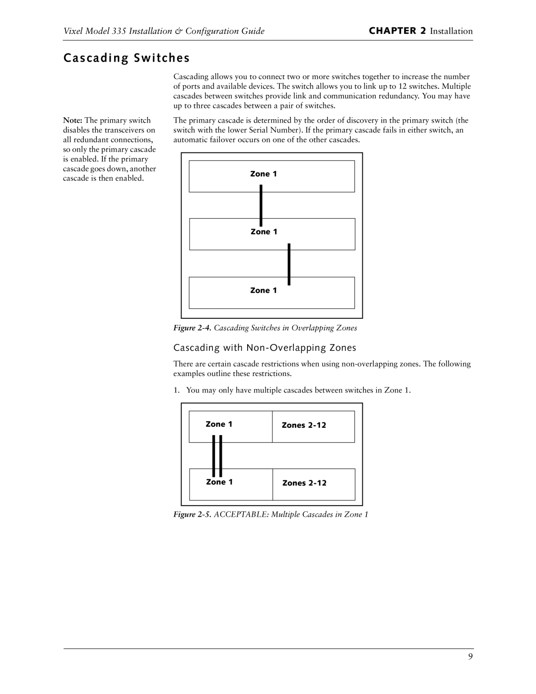 Vixel 335 manual Cascading Switches, Cascading with Non-Overlapping Zones 