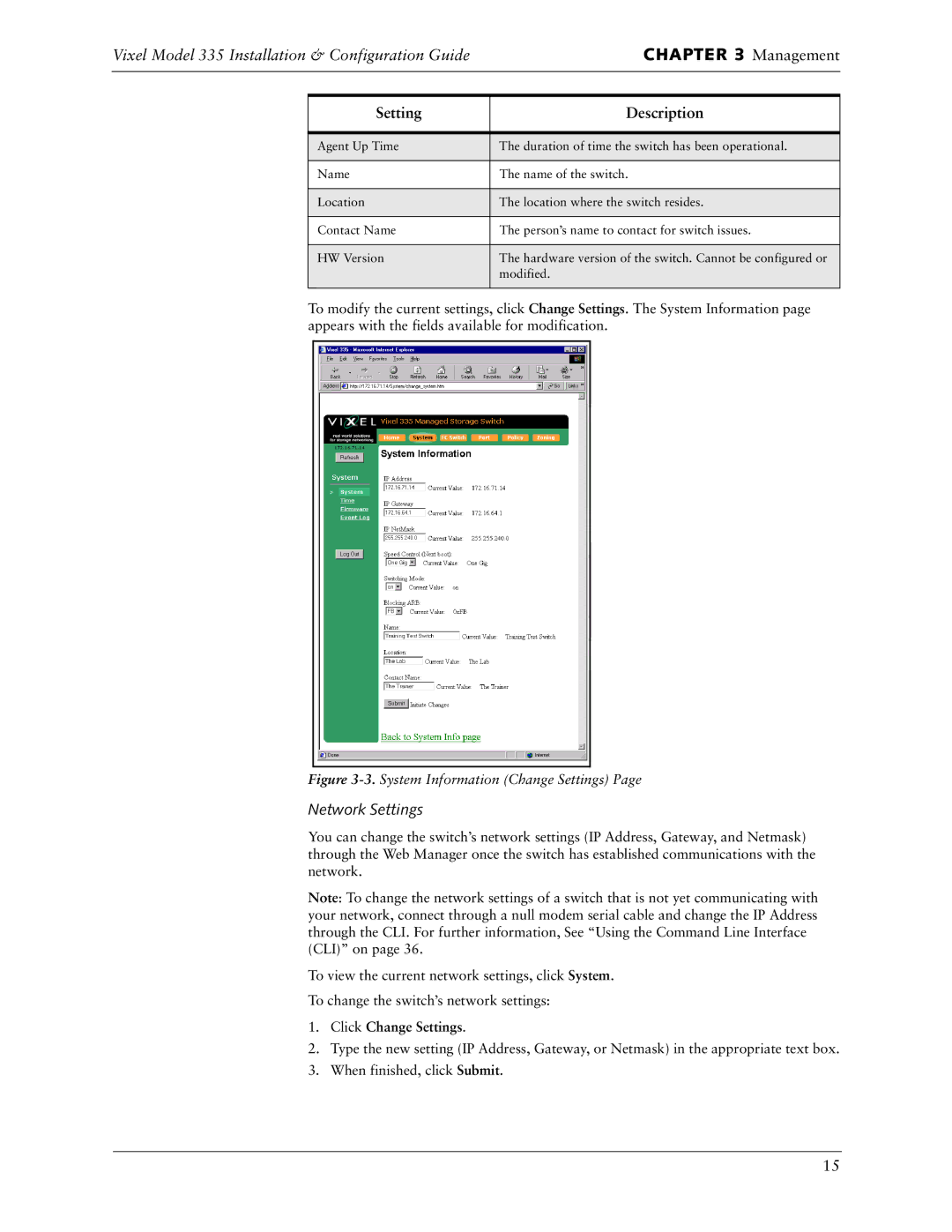 Vixel 335 manual Network Settings, Click Change Settings 