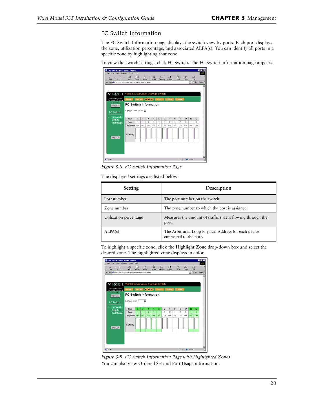 Vixel 335 manual FC Switch Information 