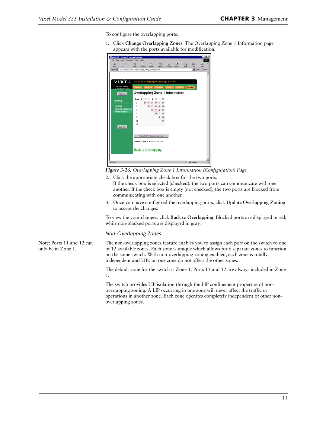 Vixel 335 manual Non-Overlapping Zones, Overlapping Zone 1 Information Configuration 