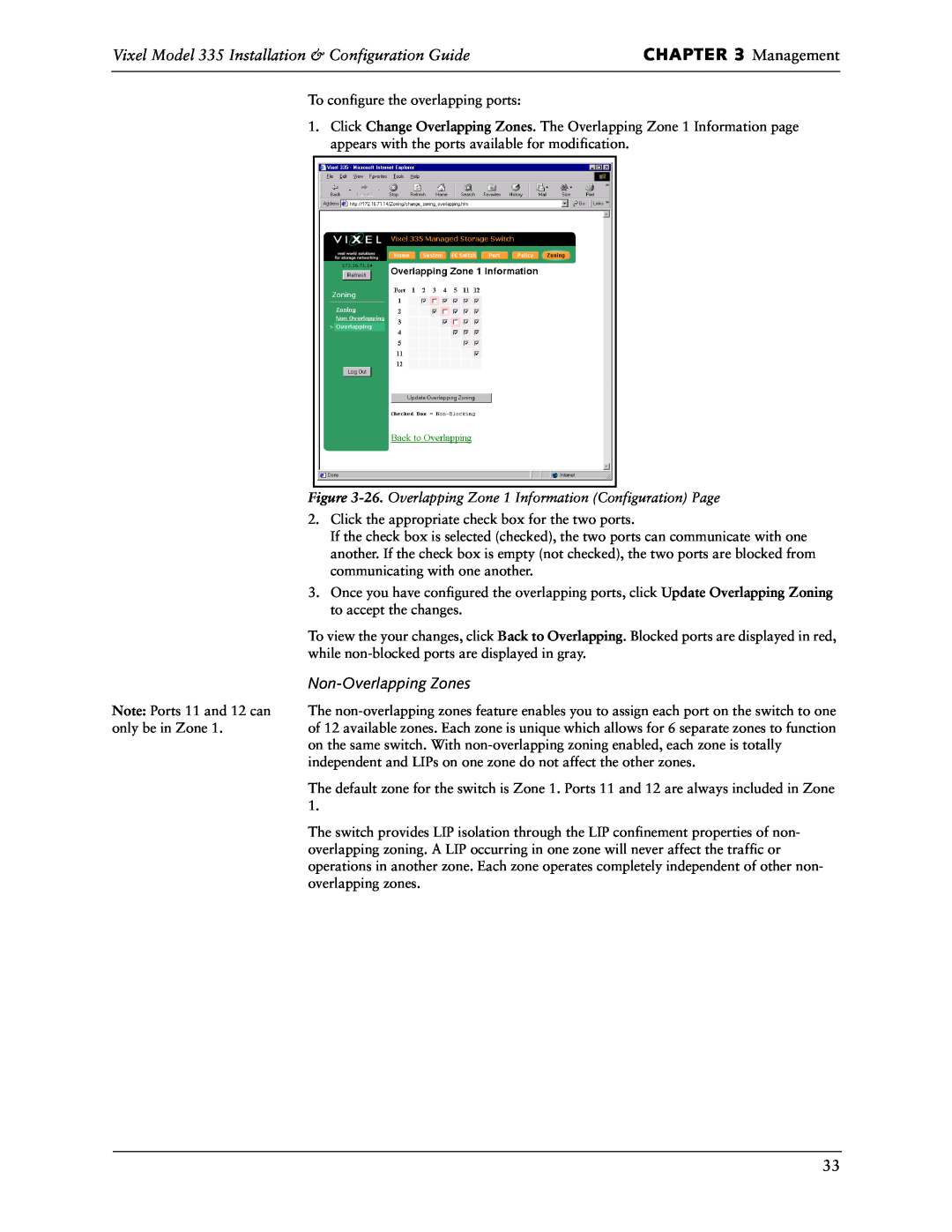 Vixel manual Management, Vixel Model 335 Installation & Configuration Guide, Non-Overlapping Zones 