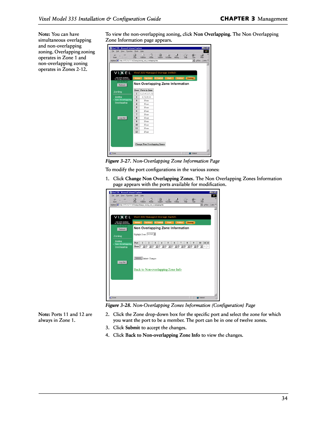 Vixel manual Management, Vixel Model 335 Installation & Configuration Guide, 27. Non-Overlapping Zone Information Page 