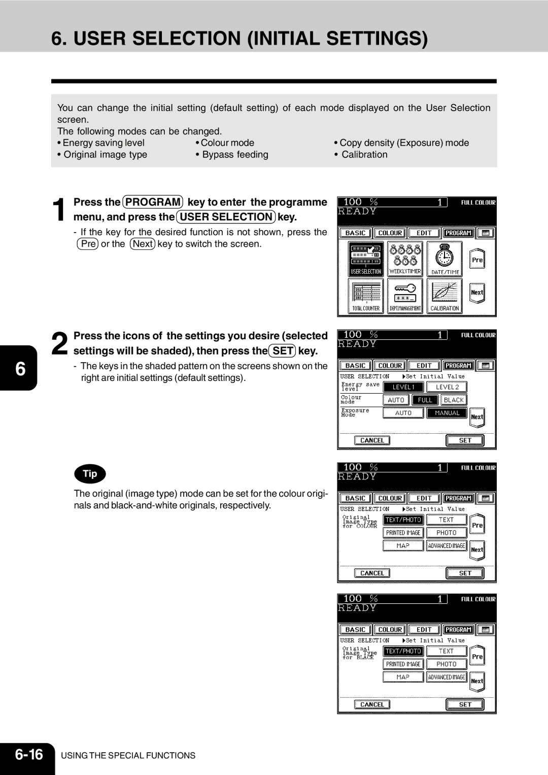 Vizio 210C manual User Selection Initial Settings 